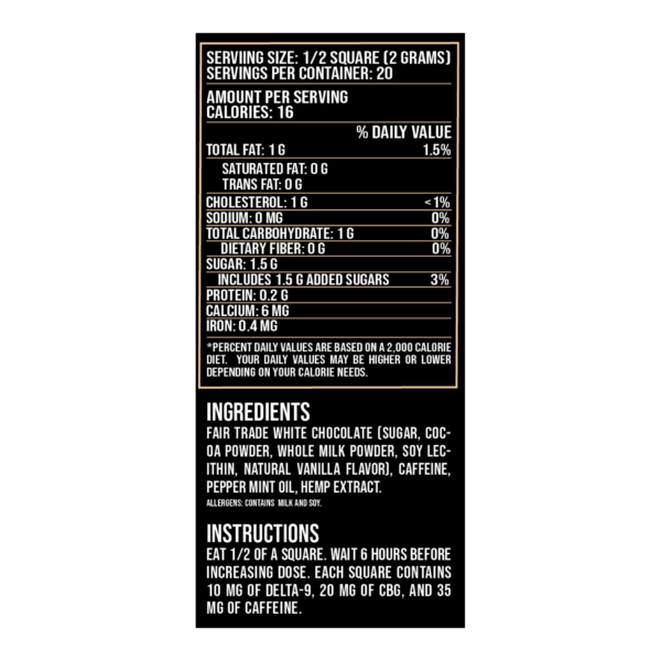 Bhumi Energy - Peppermint White Chocolate Bar - CBG and Caffeine - Image 2